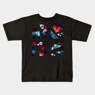 Watercolor Colorful Nebula, Triangles, Lines and Black Dots Kids T-Shirt